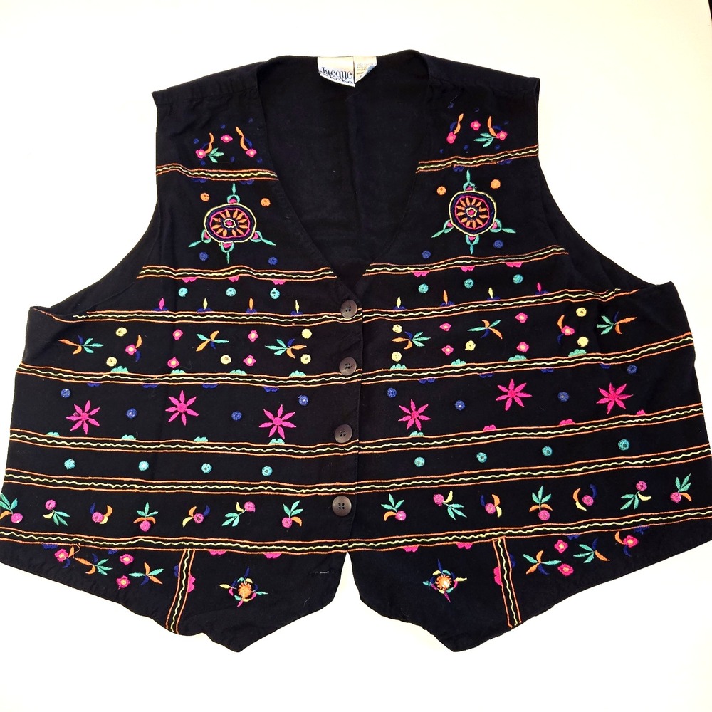 Jacque and Koko Black Floral Embroidered Vest Women's Size 22/24‎